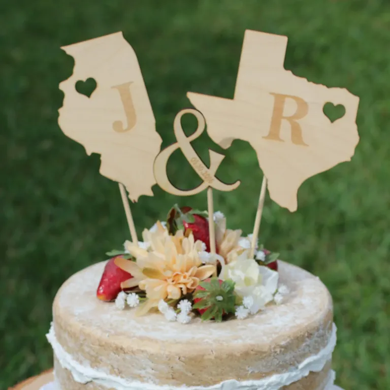 Rustic Wooden States Country Bridal Shower Cake Toppers