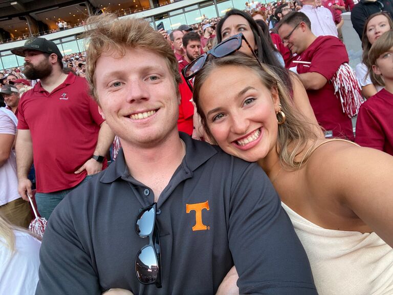 Nick and Kate's first away football game!