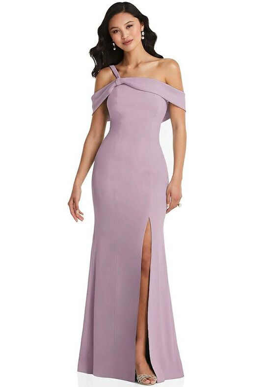 One-Shoulder Puff Sleeve Maxi Bias Dress with Side Slit