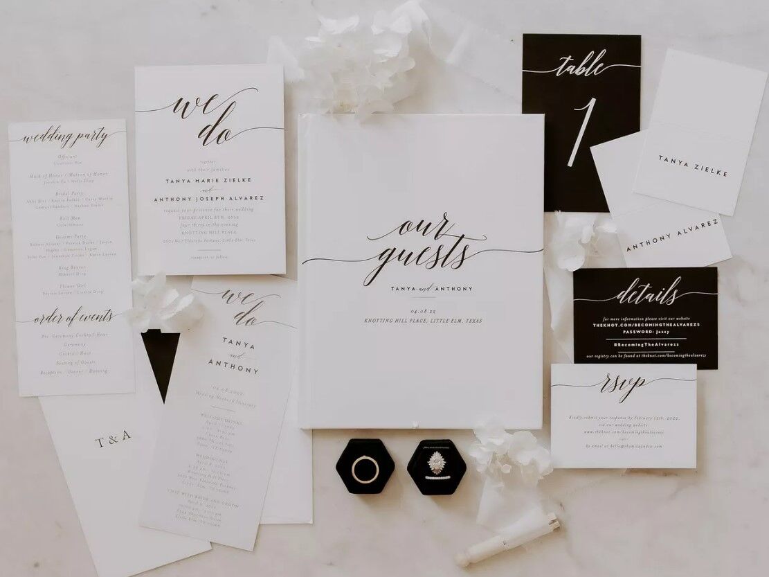Black and white wedding invitation suite from The Knot Invitations. 