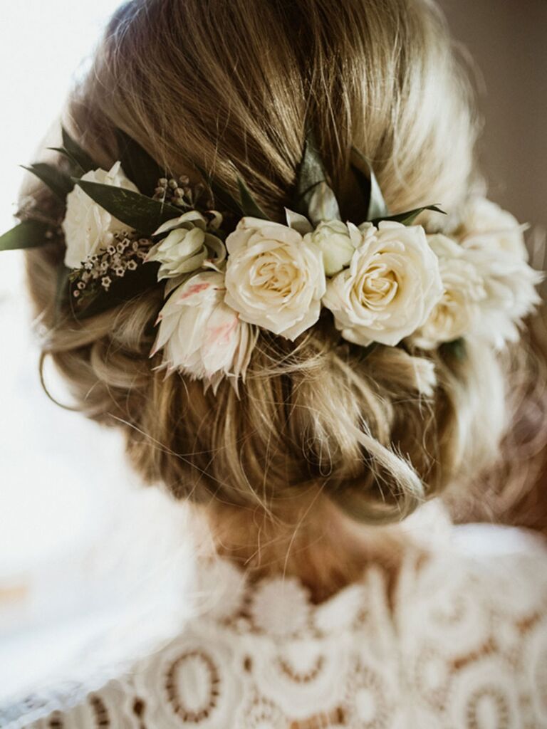 wedding hair updo with flowersphoto