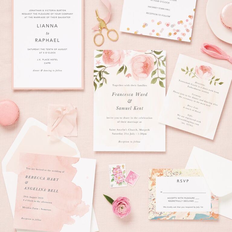 Blush pink invitation suite from Papier. Best websites to buy wedding invitations 2023. 