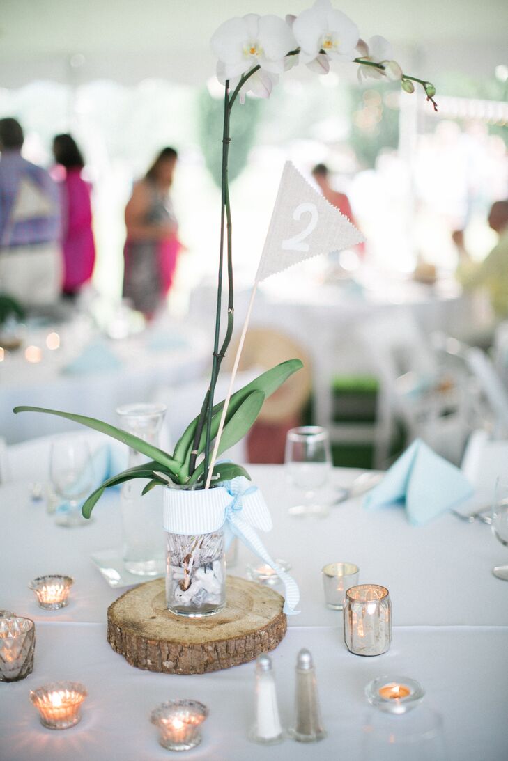 White Orchid Centerpiece With Burlap Flag
