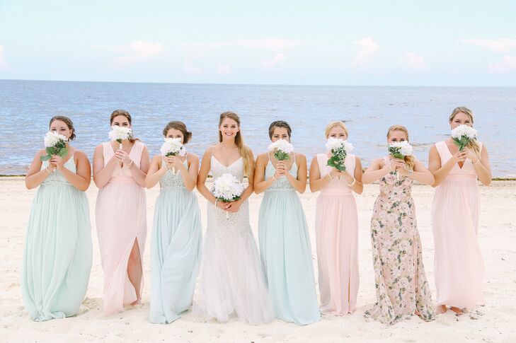 Blush And Mint Bridesmaid Dresses For Beach Wedding