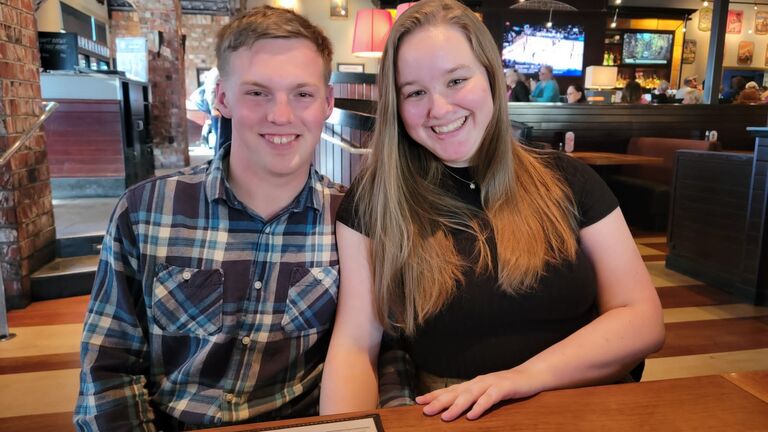 For Simon's birthday, we went out to eat with Emma's older sister, brother, and dad. 
