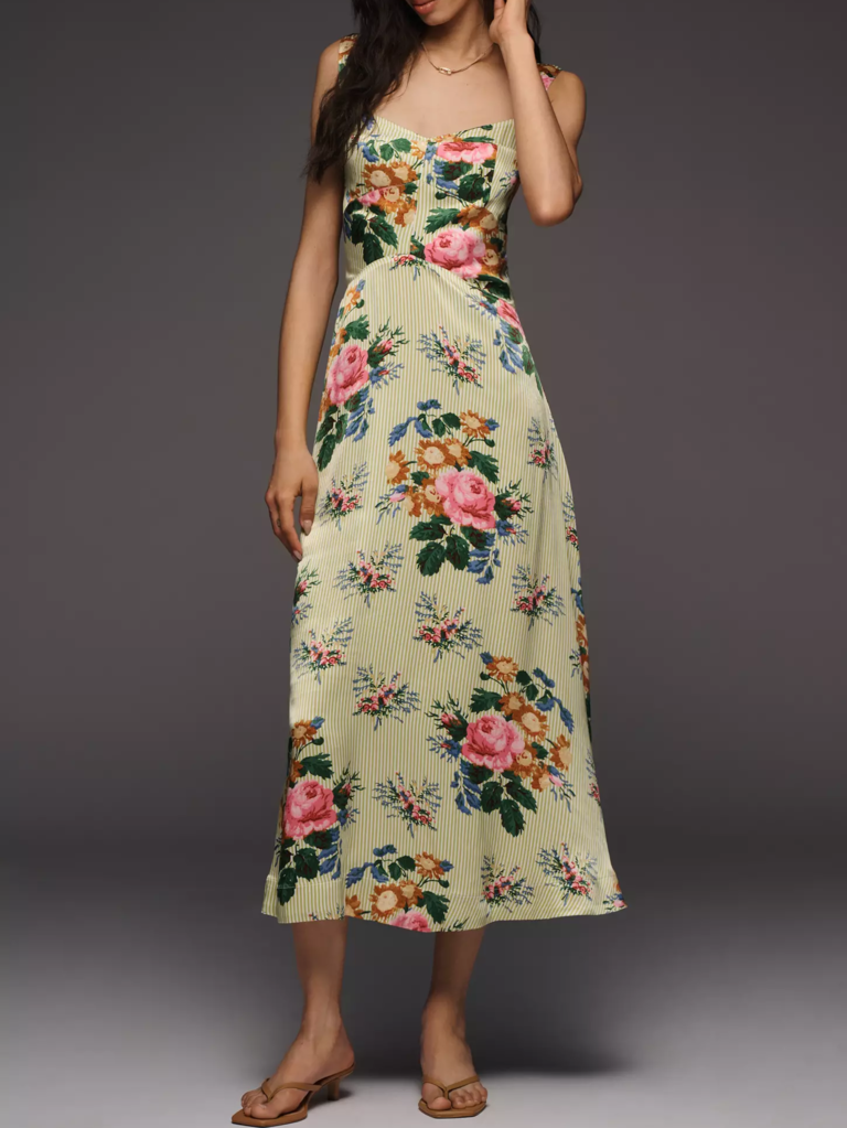 Maeve floral slip midi petite wedding guest dress