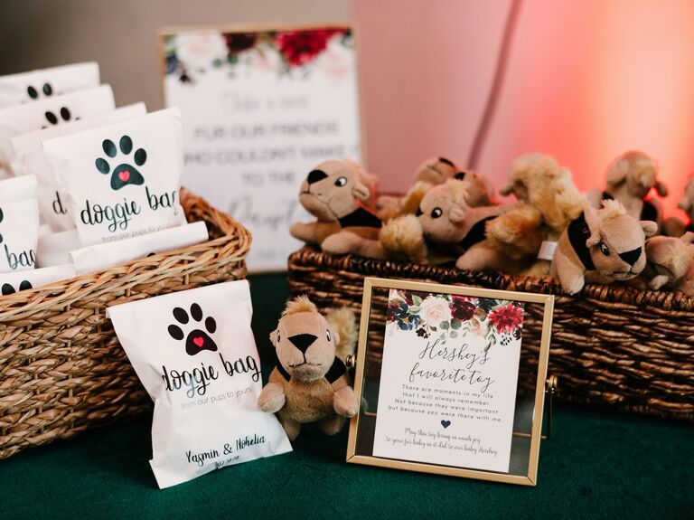 stuffed animals at wedding reception as favors
