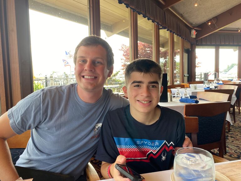 Took Masen on another trip to Cedar Point. Eating at a fancy seafood restaurant on the lake here. 