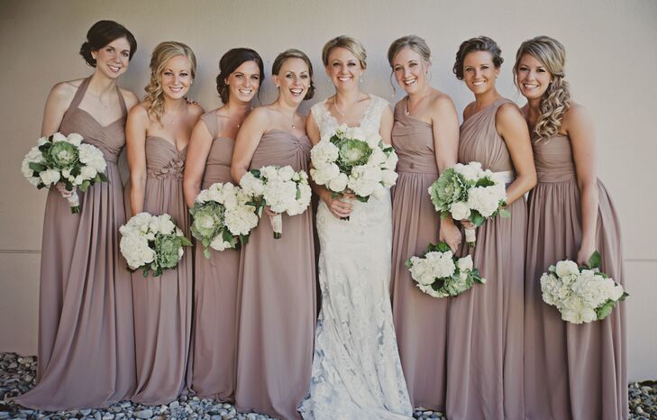 taupe bridesmaid dresses long