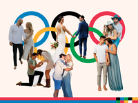 Collage of engaged Olympic couples