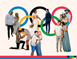 Collage of engaged Olympic couples