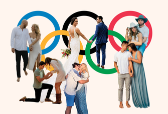 Collage of engaged Olympic couples