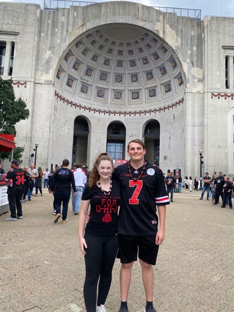 This is one of the many pictures of us at The Shoe to watch OSU football from Block O North, one of our favorite hobbies together. Go Bucks!