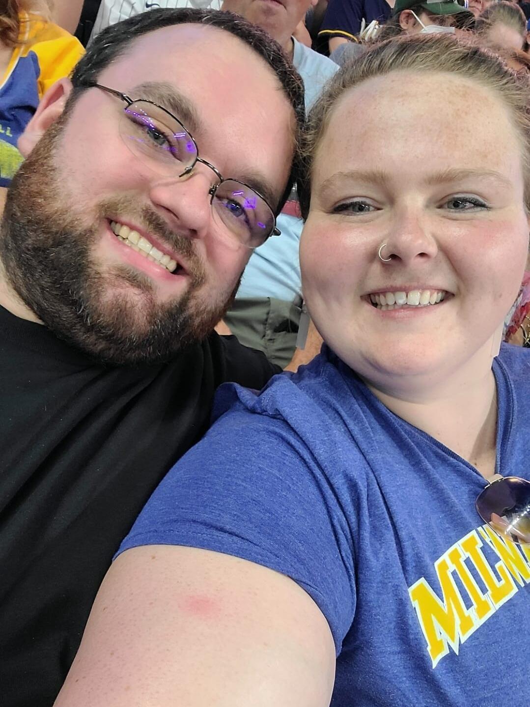 Our first photo together while at a Brewers game! Also the first time Lance met some of Amanda's friends.