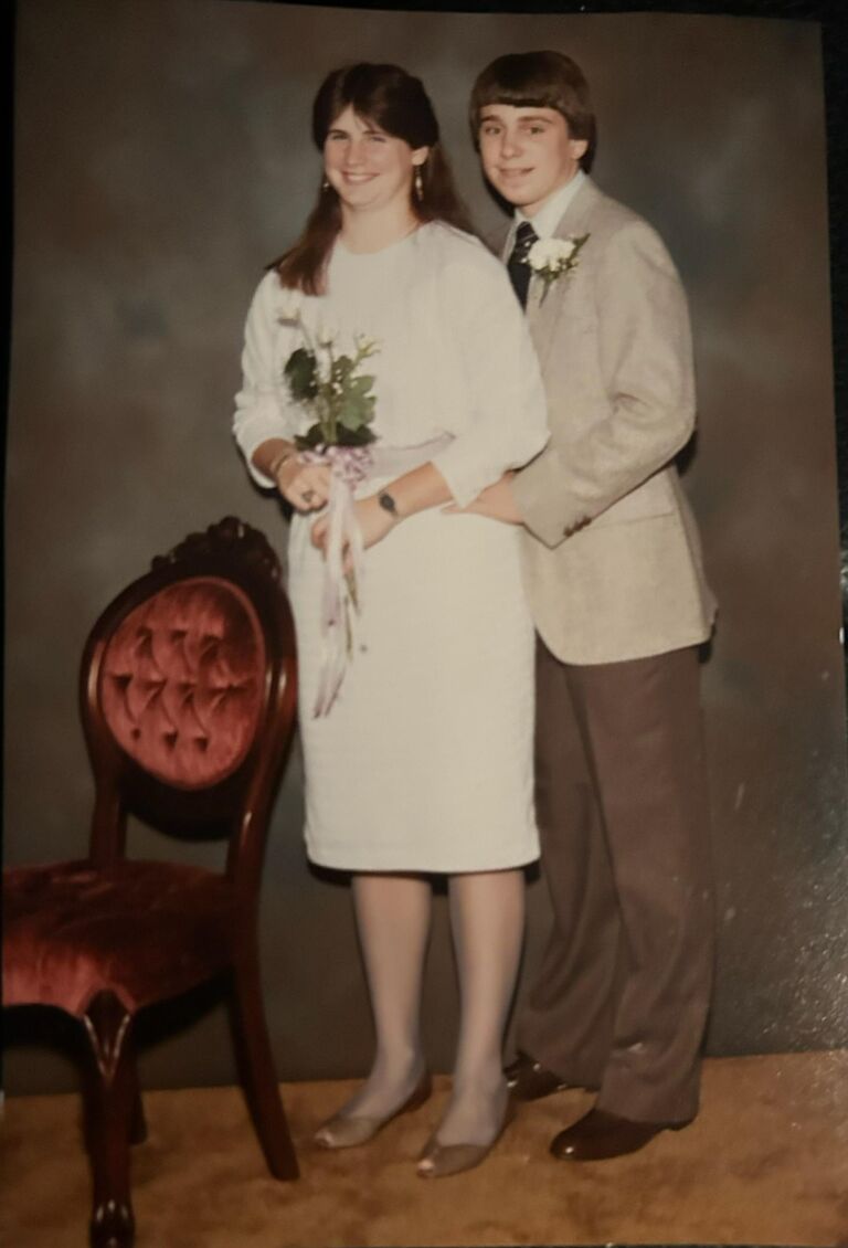 We met in the summer of 1984 when Bobby started working at Kent Hospital. It so happened that we were both students at Warwick Veterans Memorial High School.  We attended the Homecoming Dance that Fall.
