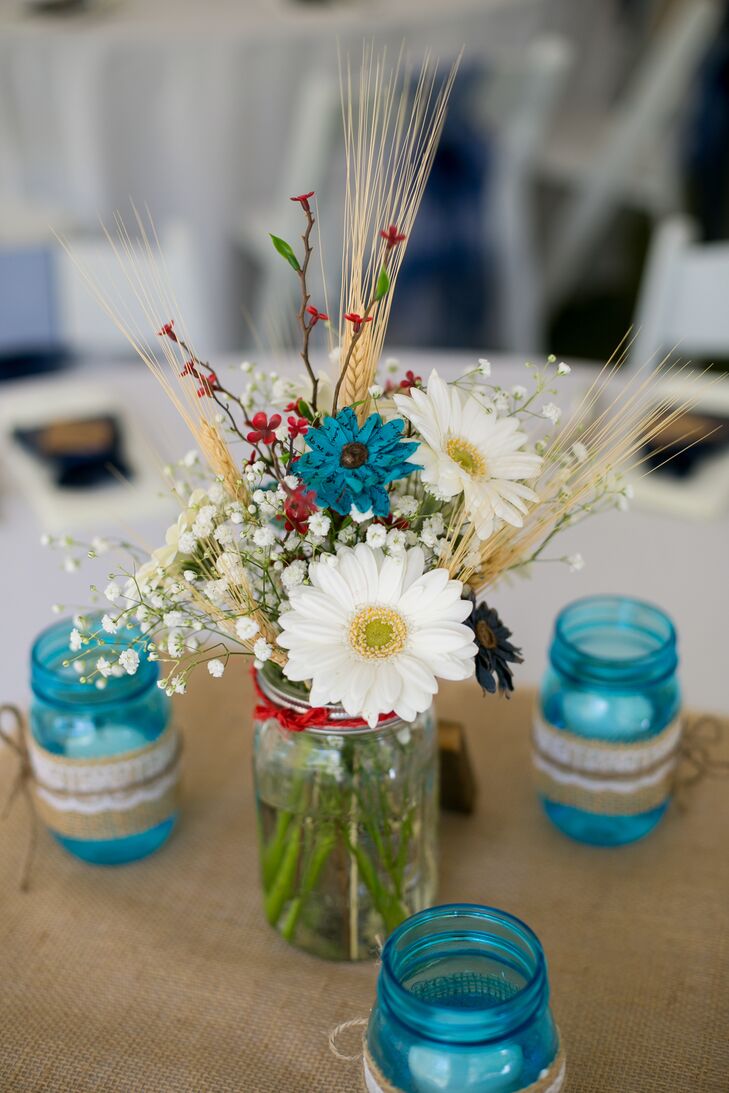 Rustic Gerbera Daisy And Paper Flower Centerpieces