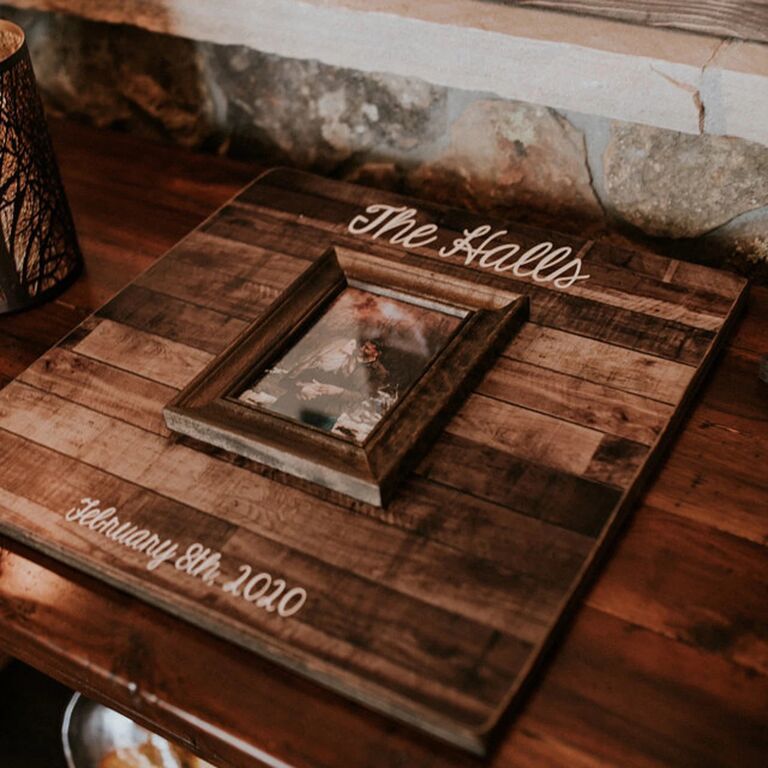 A personalized Wooden Wedding Guest Book Frame from Etsy
