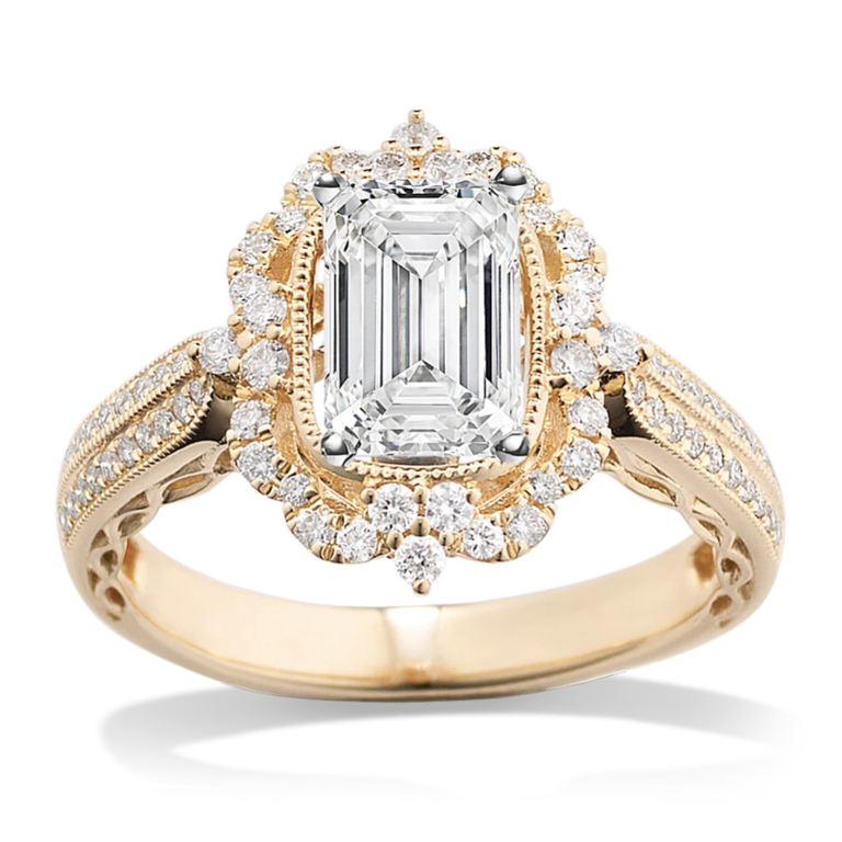 Lab-grown diamond vintage-inspired engagement ring in gold