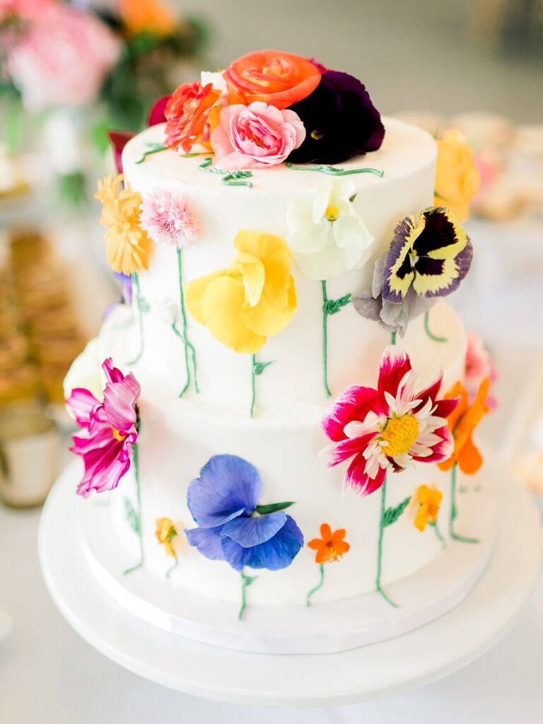 Wedding cake with colorul flowers