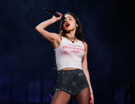 Olivia Rodrigo performing on stage during GUTS tour at Madison Square Garden in New York City