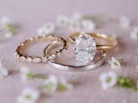 diamond engagement with diamond wedding band and white gold wedding band