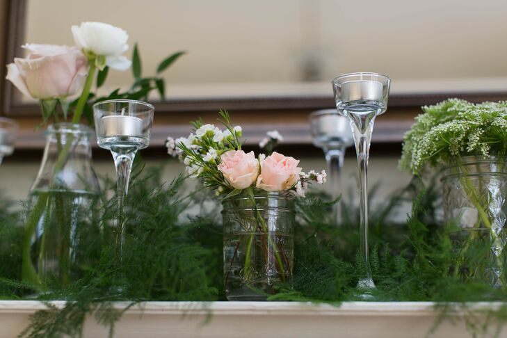 Green Fern And Candle Votive Mantle Decor