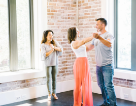 Bride and groom rehearsing first dance with wedding choreographer Live Free Wedding Choreography in Tampa, Florida