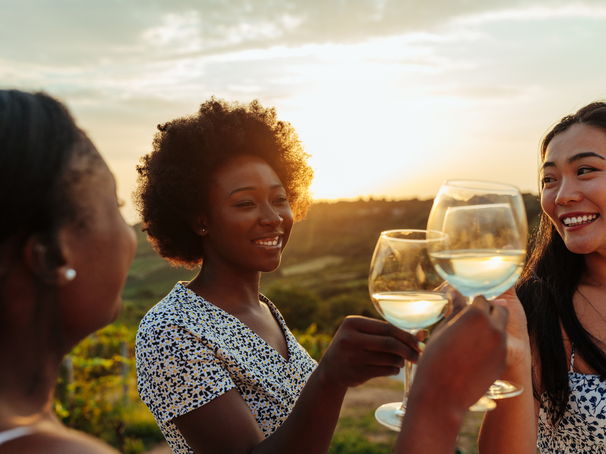 Friends enjoying wine together on classy bachelorette