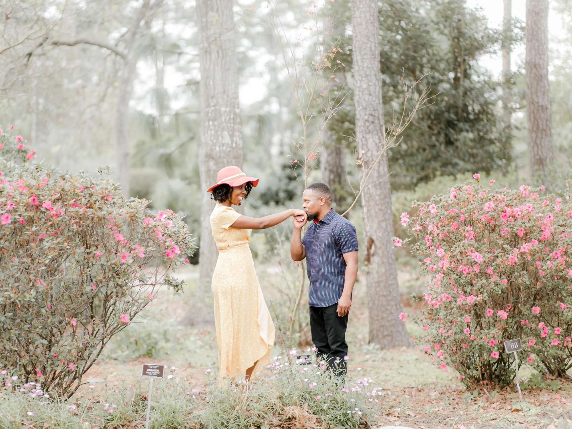 Couple's engagement photos in park in Houston, Texas