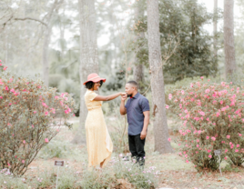 Couple's engagement photos in park in Houston, Texas