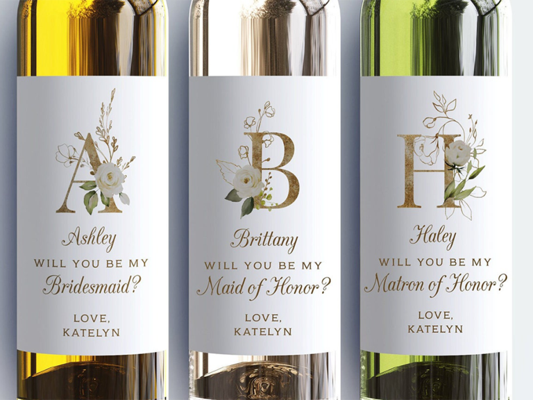 Modern Heart Custom Mini Wine Bottle Labels for Weddings