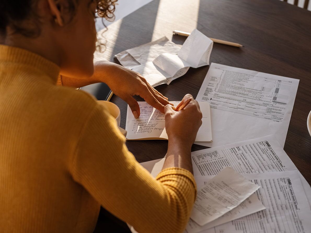 Woman filing taxes