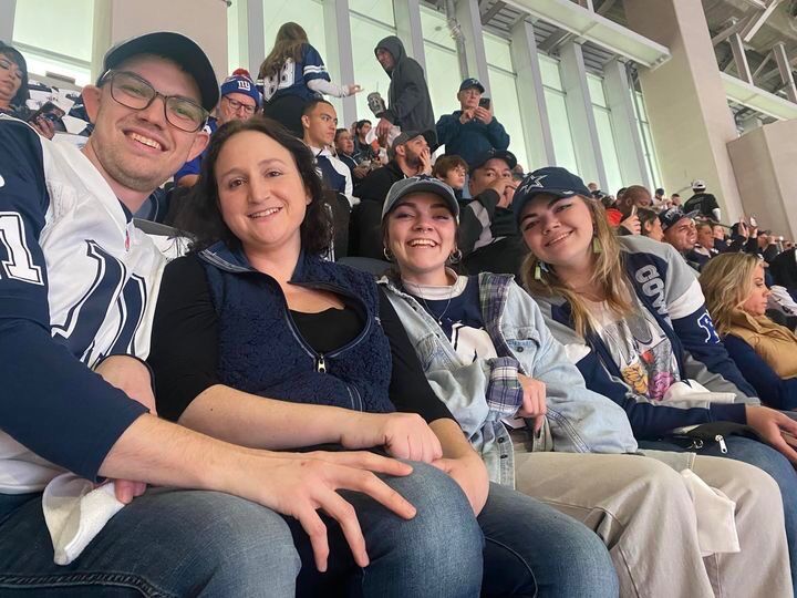 Alex, Sam, and future bridesmaids Linnea and Jensen at the Thanksgiving game between the Dallas Cowboys and New York Giants. Go America's Team!