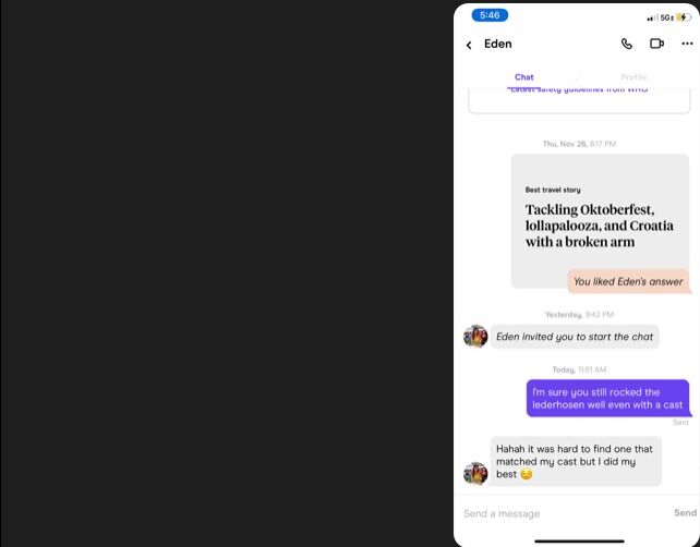 Matched on Hinge. A+ opener from Jared.