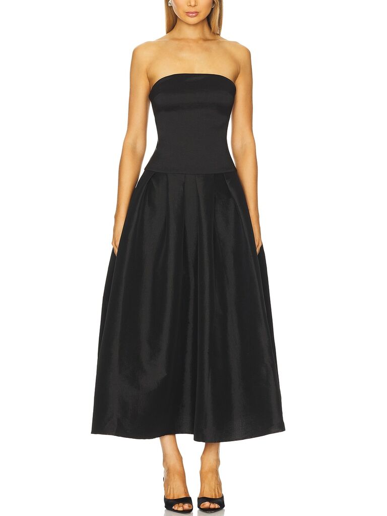 More to Come strapless midi cocktail dress