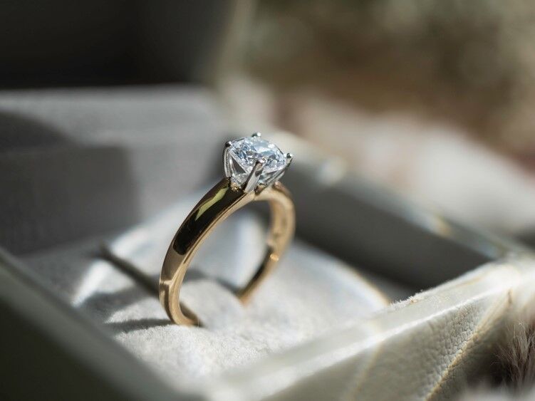 Close up of engagement ring in a box