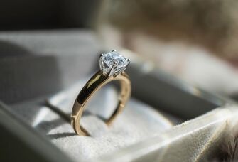 Close up of engagement ring in a box