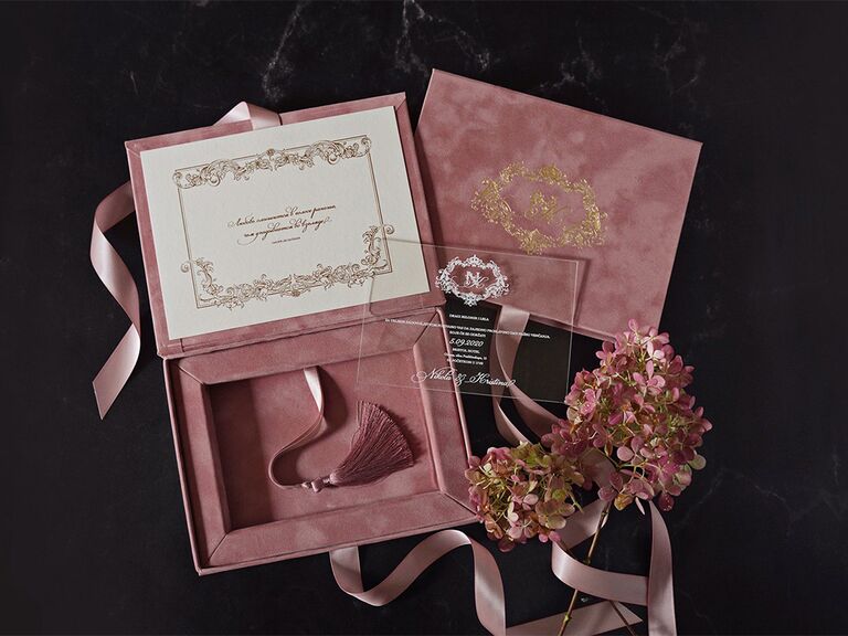 PRINTED Wedding Invitation Suite, RSVP Card, Rose Gold, Simple