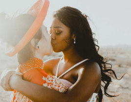 Couple Sharing Kiss During Desert Elopement in Las Vegas, Nevada