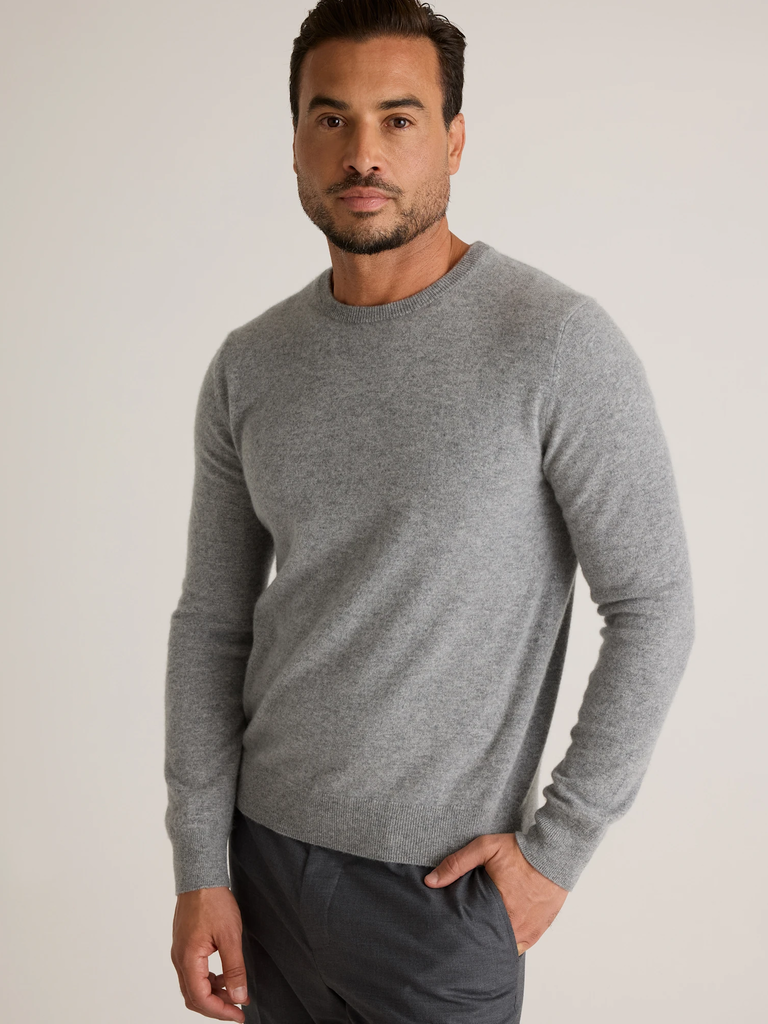 Man in grey crewneck cashmere sweater