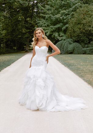  Mermaid Gown with Beaded Bodice and Textured Ruffle Skirt