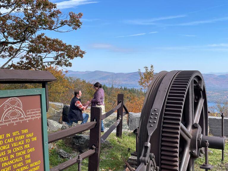 For Sweetest Day Dan planned a romantic getaway to Vermont - but with a surprise stop. As he made the turn to Prospect Mountain road he looked at Sarah and she looked at him and they knew it was right. Thank you to the passerby who took this lovely photo.