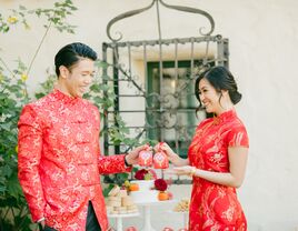 Husband and wife exchanging gifts