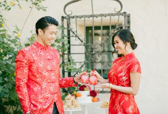 Husband and wife exchanging gifts