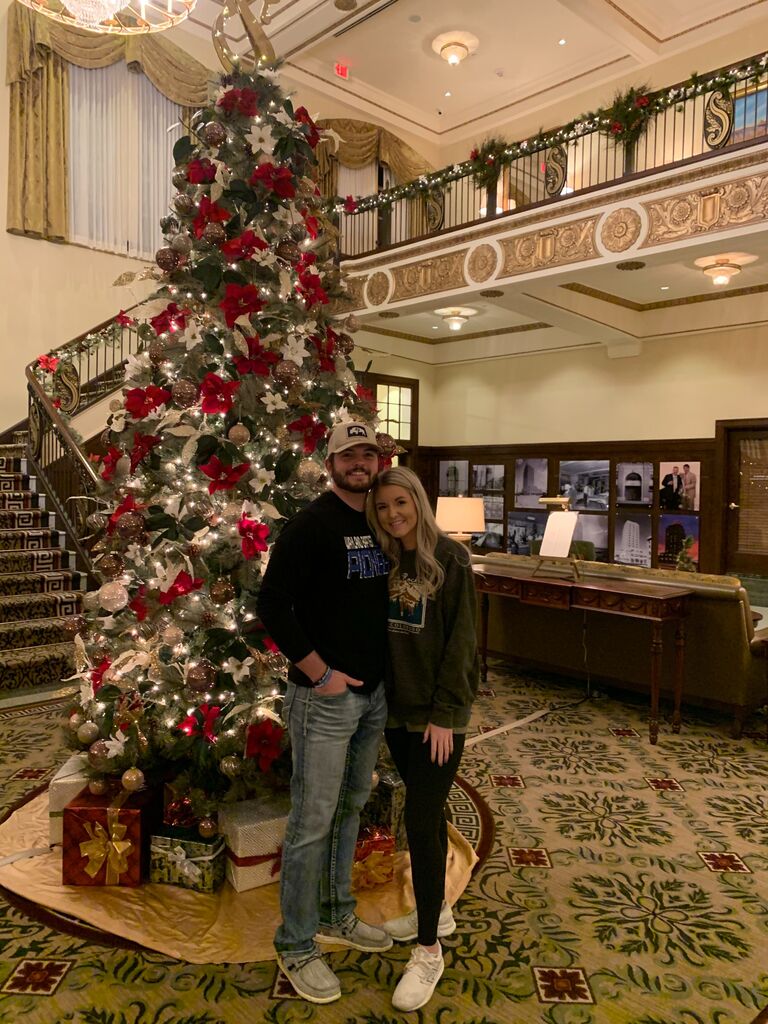 Our first Christmas together! Hotel Settles in Big Spring. A family favorite!