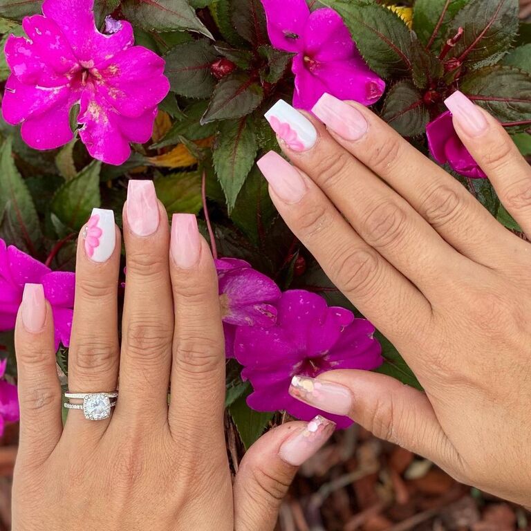 Floral and pink bridal nail inspiration
