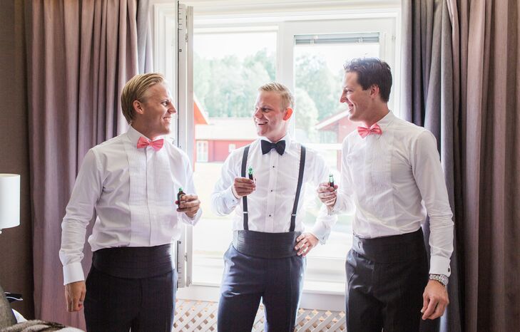 coral and black bow tie