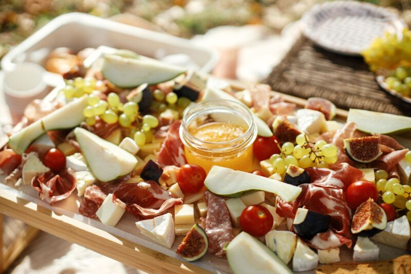 Charcuterie with pears Princess Diaries themed party ideas