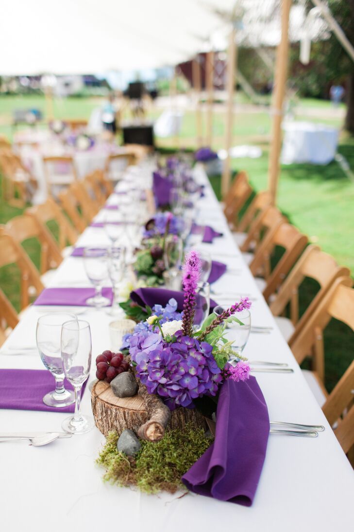 Farm Table With Natural Purple Centerpieces