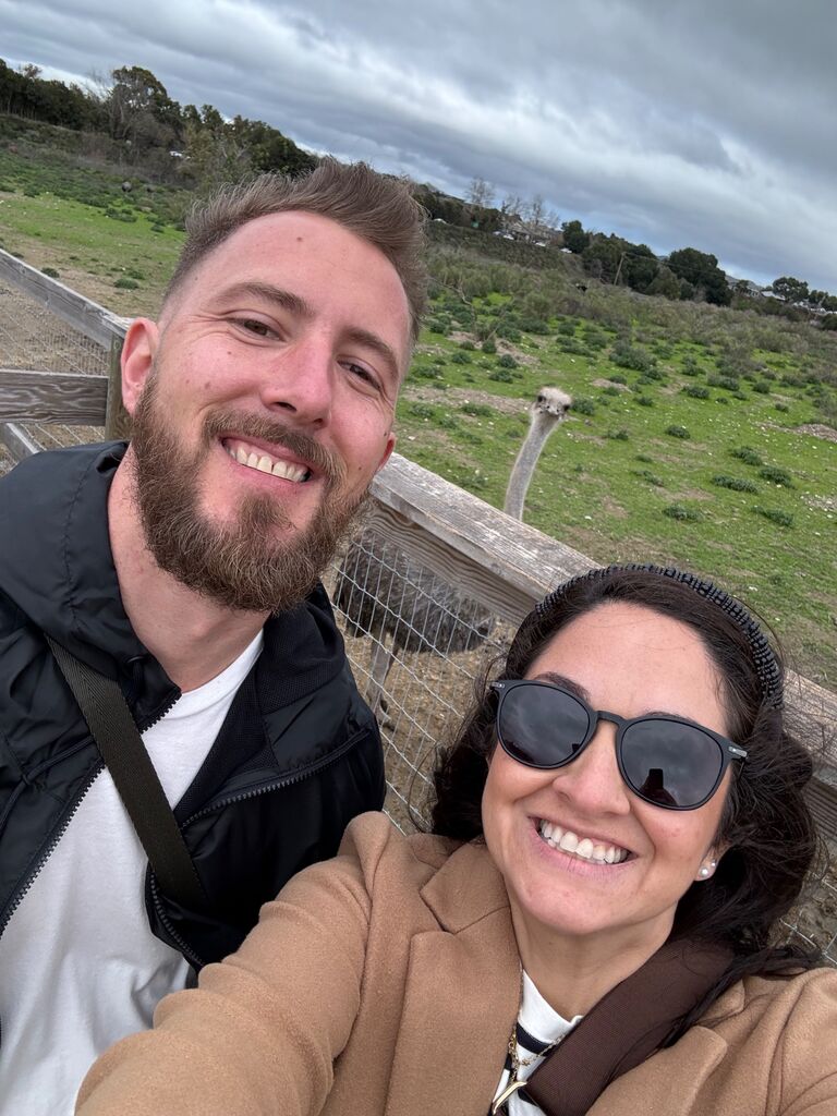 Kathy & Derek's favorite picture posing with an Ostrich in Solvang, CA.